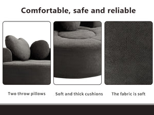 English Elm Round Cloud Sofa Bed Waffle Fabric Memory Foam Convertible Couch for Small Space Living Black+ Gray W3224P492085