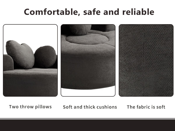 English Elm Round Cloud Sofa Bed Waffle Fabric Memory Foam Convertible Couch for Small Space Living Black+ Gray W3224P492085