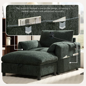 English Elm 37" Oversized Chenille Armchair with Ottoman Usb Charging Pocket Spring Living Room Green N723P387145F