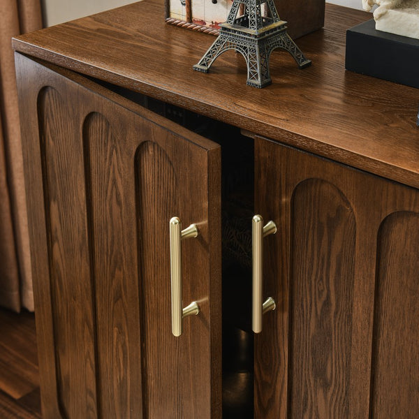 English Elm Mid Century Modern Fluted Sideboard Cabinet - Stylish Walnut Buffet With Adjustable Storage Shelves W1801P195608