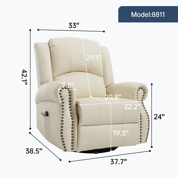 English Elm Heat Massage Rocker Swivel Recliner Chair with Lumbar Relief Nodes for Living Room Beige W3224S00028