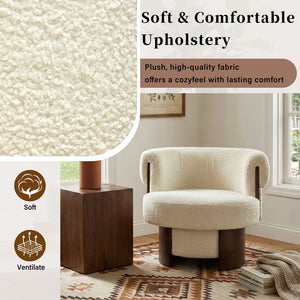 English Elm Modern Sculptural Barrel Swivel Chair Bentwood Frame Polyester Upholstery Accent Seating Beige N760P369230A