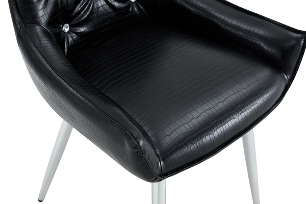 English Elm Crocodile Textured Pu Leather Accent Chair Diamond Tufted with Chrome Metal Legs W3493P456316