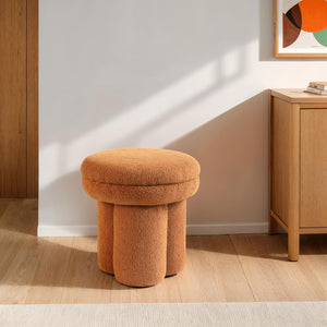 English Elm Saddle Saddle Brown Mushroom Accent Stool — 17.5" Round Shearling Ottoman, Plush Pedestal Base Cozy Seat B2741P388378