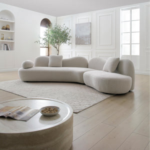 English Elm Modern Curved Sectional Sofa - Beige Boucle 5-Seater With Unique Butterfly Backrest & Pillows W2664S00037