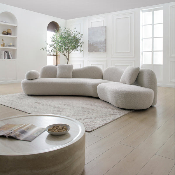 English Elm Modern Curved Sectional Sofa - Beige Boucle 5-Seater With Unique Butterfly Backrest & Pillows W2664S00037