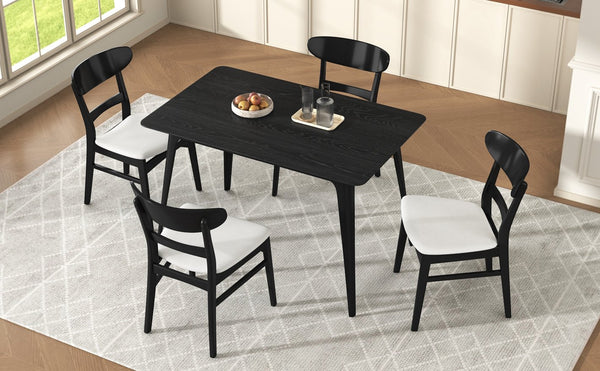English Elm [video] Mid-century Modern Rubberwood 5-piece Dining Set with Padded Chairs Beige Seats N759S011001K