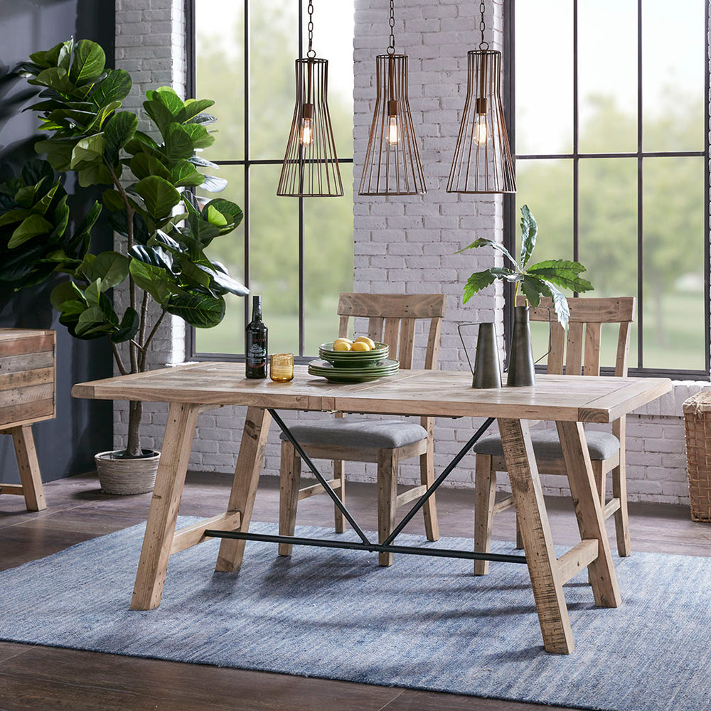 JLA Home INK+IVY - Rectangle Sonoma-Style Dining Table in Solid Pine with Weathered Finish & Gunmetal Stretchers, Seats 6 II121-0311