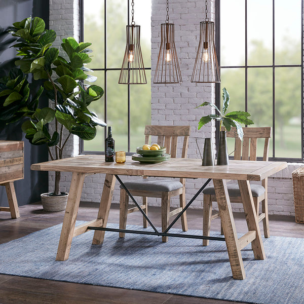 JLA Home INK+IVY - Rectangle Sonoma-Style Dining Table in Solid Pine with Weathered Finish & Gunmetal Stretchers, Seats 6 II121-0311