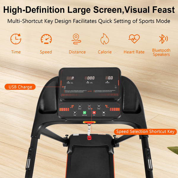 English Elm Treadmills Folding Home Fitness Machine 2.5hp Motor Shock Absorbing Belt Bluetooth Speaker N728P266573A