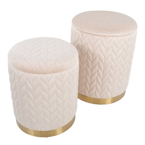 English Elm Ottoman Set Nesting Storage Cubes Upholstered in Rich Fabric for Modern Living Spaces B202P471500