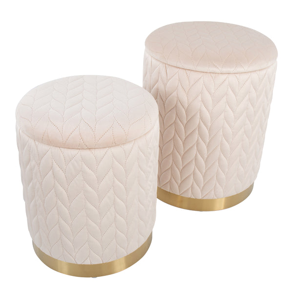 English Elm Ottoman Set Nesting Storage Cubes Upholstered in Rich Fabric for Modern Living Spaces B202P471500