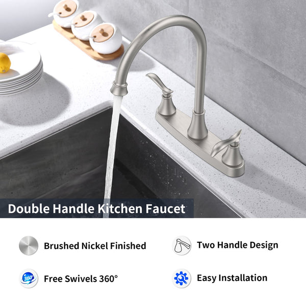 English Elm Single Lever High Arc Pull Down Kitchen Faucet Brushed Nickel Stainless Steel Sink T3177P277520
