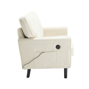 English Elm Loveseat Mid Century Modern Two-Seater Sofa with USB Type-C Charging, Removable Zipper Covers, Durable Wood Legs Beige W395P238823