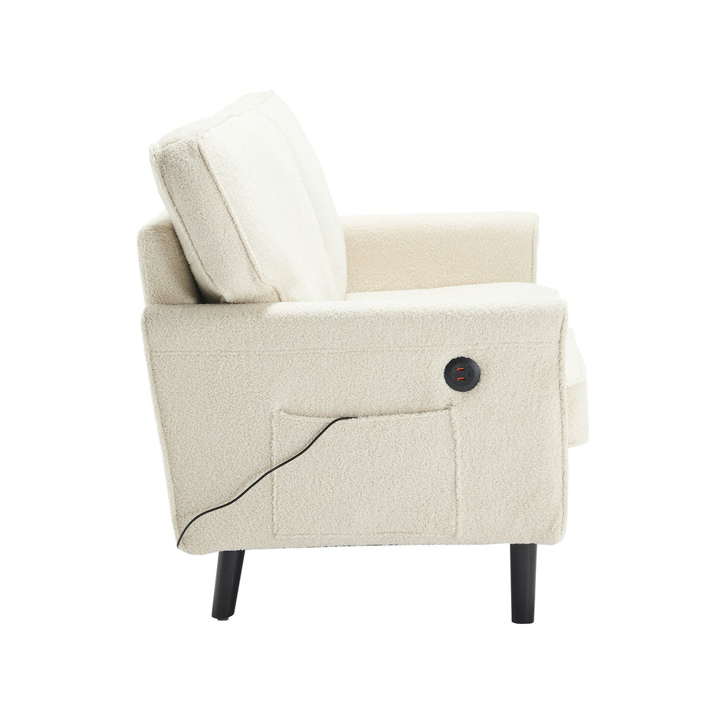 English Elm Loveseat Modern Mid-Century 2-Seater with USB Type-C Charging, Removable Zippered Covers, Sturdy Wood Legs Beige W395P238823