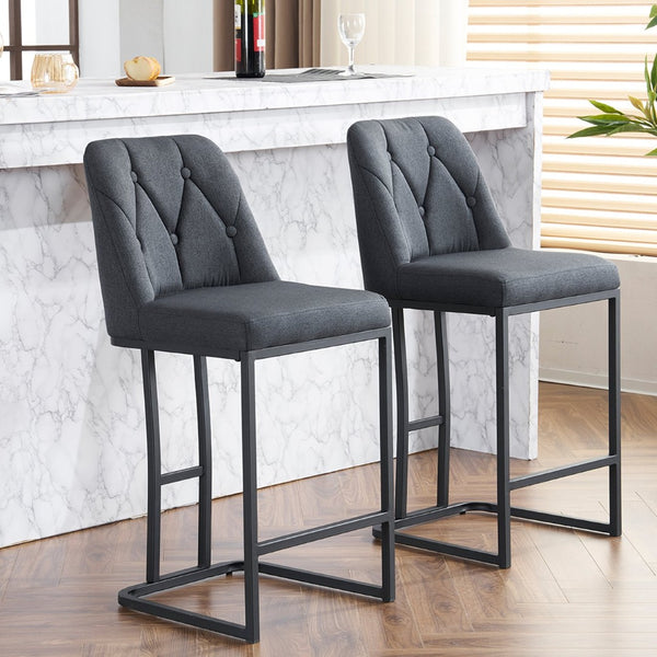 English Elm Set Of 2 Modern Upholstered Bar Stools With Button-Tufted High Back For Kitchen Or Dining Room Comfort W1901P225272-GIGA