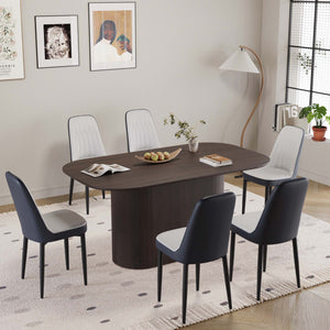 English Elm 63" Modern-Medieval 7-Piece Dining Set With Brown Mdf Table & Pu Chairs For Stylish Home Spaces W2189S00705