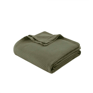 English Elm 1-piece King Cotton Woven Blanket Oeko-tex Certified Lightweight Layering Bedding Olive Green B035P408738