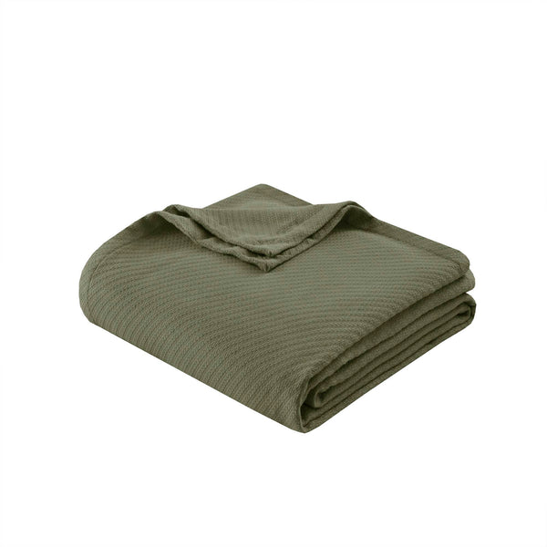 English Elm 1-piece King Cotton Woven Blanket Oeko-tex Certified Lightweight Layering Bedding Olive Green B035P408738