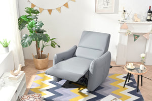 English Elm Wall Zero Wall Power Recliner Chair with Overstuffed Backrest, USB Type-C Charging Port, Space-Saving Electric Recliner for Small Rooms Blue Gray W1028S00036