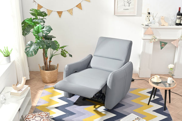 English Elm Wall Zero Wall Power Recliner Chair with Overstuffed Backrest, USB Type-C Charging Port, Space-Saving Electric Recliner for Small Rooms Blue Gray W1028S00036