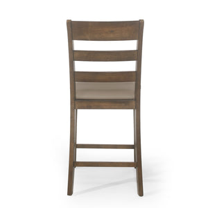 English Elm Christopher Knight Home® - Farmhouse Upholstered Wood Counter Stools Set of 2 — Rustic Ladderback PU Seats, Rubberwood Frame, Cozy Comfort Brown 69005.00ABRN