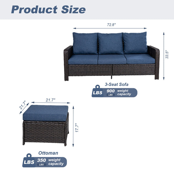 English Elm Tl Pe Wicker Three Seat Outdoor Sofa with High Back and Weather Resistant Frame W5382P459419