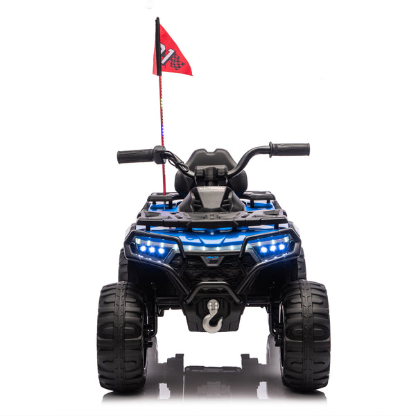English Elm 24v Kids Electric Ride-on Atv with Dual Motors Bluetooth Led Lights and Flag Poles Blue W1578P305894