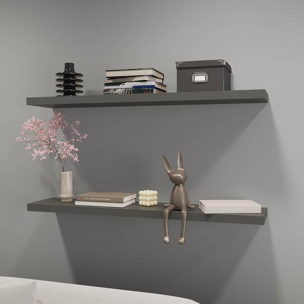 English Elm Greer Floating Shelf Set Of 2 In Grey Melamine - Modern Design, Space-Saving, Easy Installation! B128P245006