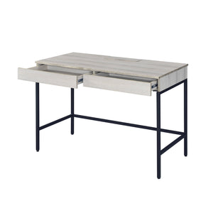 English Elm Wendral Modern Natural & Black Writing Desk with 2 Drawers, USB Power Dock, Metal Legs, 40" Knee Space B2726P366851