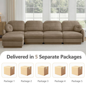 English Elm 137" Oversized Chenille Sectional Sofa with Movable Ottoman and Quilted Cushions Light Coffee W714S01763