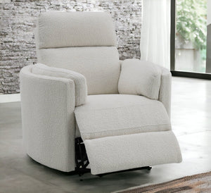 English Elm Sagen Beige Boucle Glider Recliner with Swivel and Pocket Coil Comfort, Compact 9" Wall Clearance B2726P241795