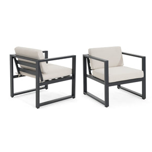English Elm Christopher Knight Home® - NAVAN Outdoor Patio Club Chair Set of 2 – Lightweight Aluminum Frames with Removable Fade‑Resistant Cushions Beige+Black N775P243391B