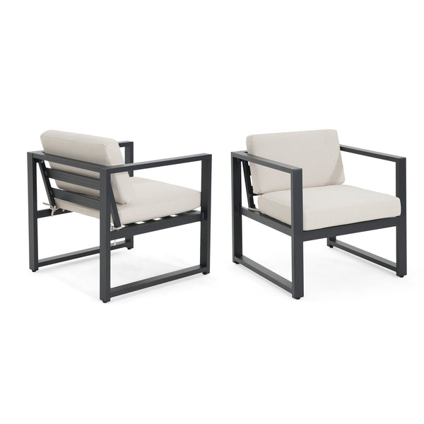 English Elm Christopher Knight Home® - NAVAN Outdoor Patio Club Chair Set of 2 – Lightweight Aluminum Frames with Removable Fade‑Resistant Cushions Beige+Black N775P243391B