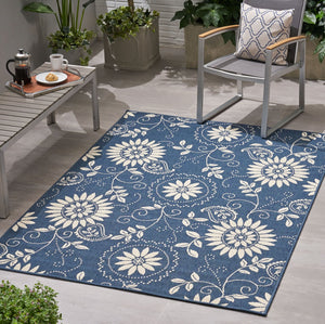 English Elm Christopher Knight Home® - MERIDIAN Blue Botanical Area Rug 5'3" x 7' Machine-Woven Polypropylene Low Pile 4mm Durable Chic 65862.00