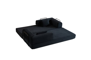 English Elm Convertible Sleeper Sofa Bed with Corduroy Upholstery, 4‑in‑1 Folding Couch Mattress, Space‑Saving Lounge Black W3434P346241