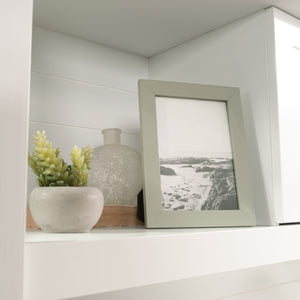 English Elm Hutch, White finish - Compact Engineered Wood Storage with Double-Door Cabinet, Open Shelves, Bead Board Detailing B356P367847