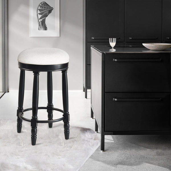 English Elm AGODY 26" Counter Height Swivel Bar Stools Set of 2 with Upholstered Seats and Sturdy Rubberwood Frame Black W2170P208076
