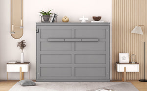 English Elm Full Size Murphy Wall Bed with Cabinet Dual Piston Folding Mechanism for Studio Spaces Gray LP000664AAE-2