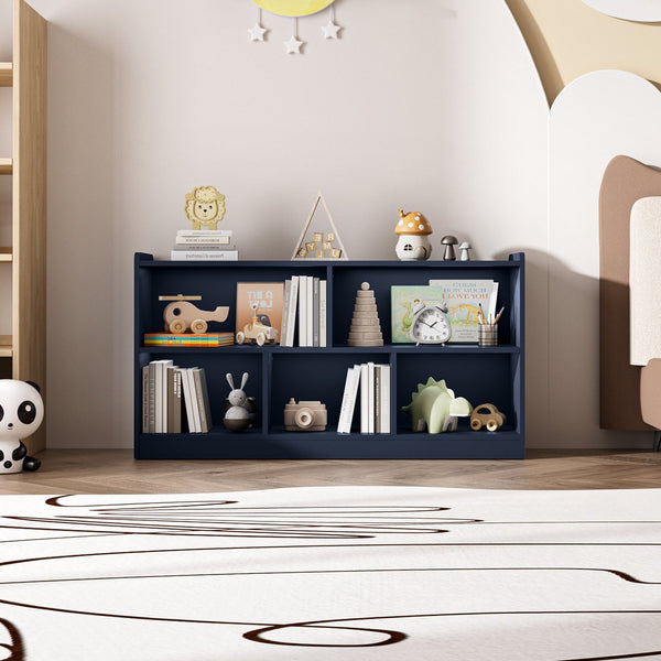 English Elm Wooden Five Cube Open Organizer Low Profile Montessori Bookshelf for Playroom or Nursery Navy Blue T3210P476849