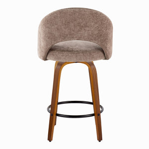English Elm Fixed-height Walnut Wood Counter Stools with Fabric Seats Mid-century Modern Set of 2 B202S02152