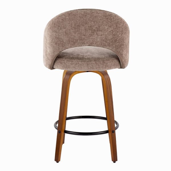 English Elm Fixed-height Walnut Wood Counter Stools with Fabric Seats Mid-century Modern Set of 2 B202S02152