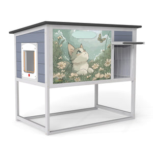 English Elm 2-tier Pine Rabbit Hutch on Wheels with Ramp Removable Tray and Openable Roof W2181P356242