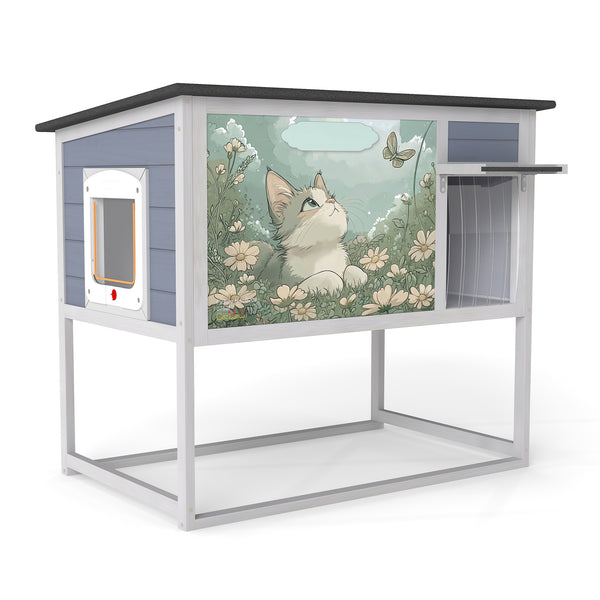 English Elm 2-tier Pine Rabbit Hutch on Wheels with Ramp Removable Tray and Openable Roof W2181P356242