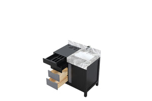 English Elm Black Contemporary Bath Vanity 36" W X 22" D With Castle Grey Marble Top & Chrome Faucet Included B2731P261084