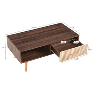 English Elm Rectangle Coffee Table With Solid Wood Legs, Modern Design, Storage Drawer, Walnut Finish Elegance W1265P236869-GIGA