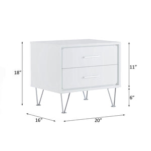 English Elm 2 Drawers Nightstand With Chrome Metal Legs – Modern White Bedside Table For Stylish Storage Solutions B016P253805