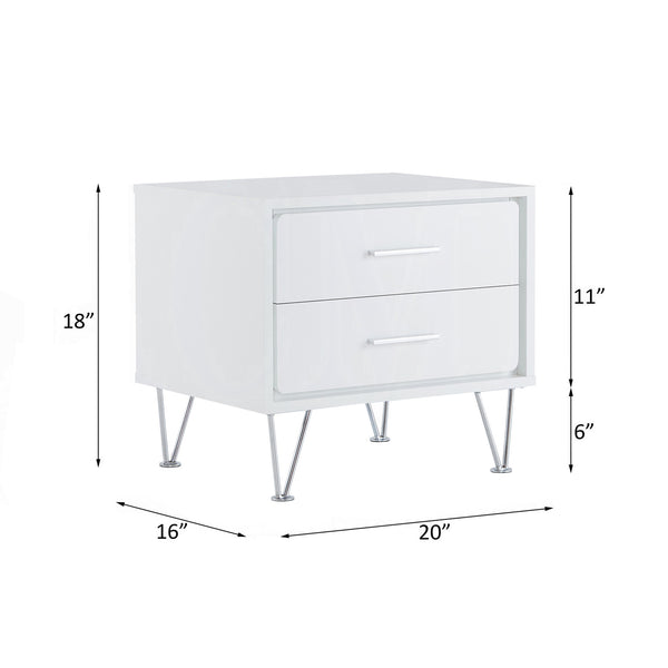 English Elm 2 Drawers Nightstand With Chrome Metal Legs – Modern White Bedside Table For Stylish Storage Solutions B016P253805