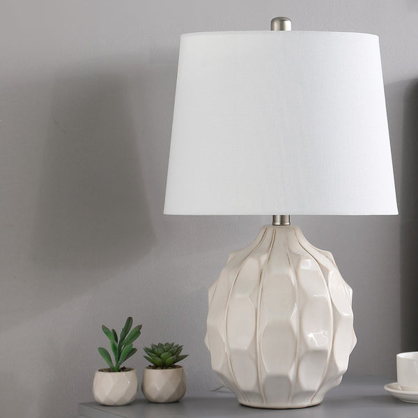 English Elm 21.75" Coastal Seaside Ceramic Table Lamp in Cream with Taupe Trim – Textured Scallop Design, Brushed Silver B072P222430