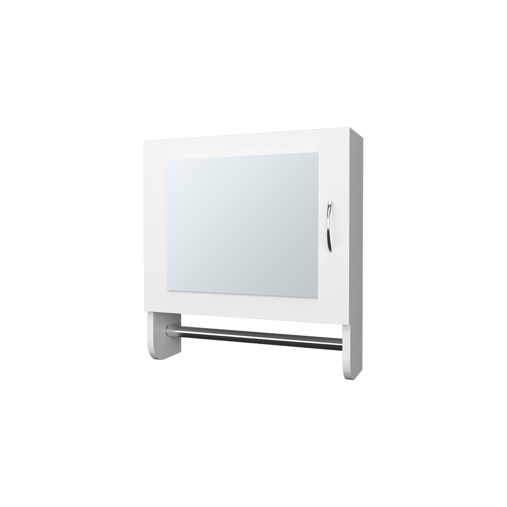 English Elm Pine Mirrored Medicine Cabinet with Towel Bar and Two Shelves — Wall-Mounted Bathroom Storage Unit White 20.3 L x 18.3 W x 2.4 H B128P237172